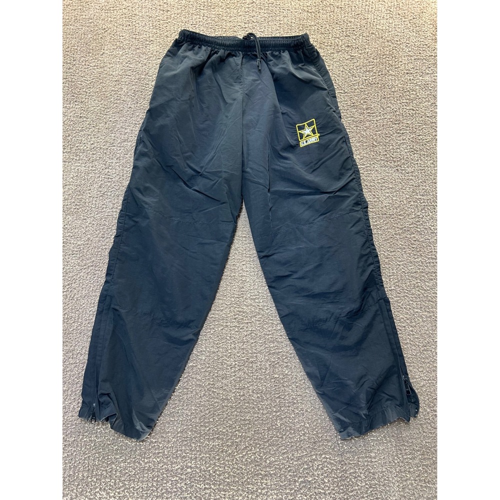 US Army IPFU PT Training Track Pants Black Nylon Windbreaker Mens Medium Short